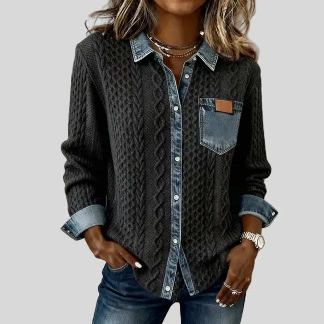 Simone™ | Camisa de Patchwork em Denim