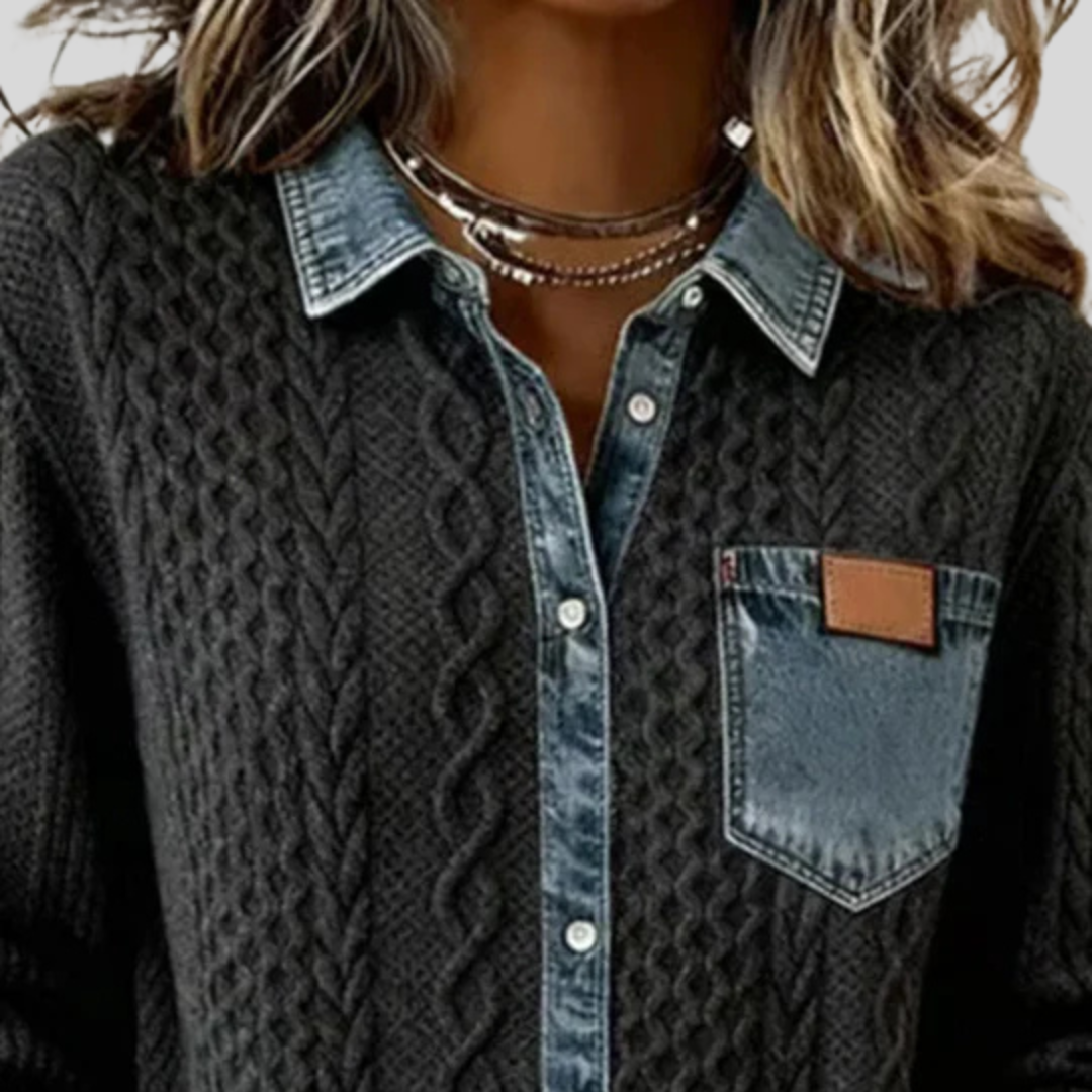 Simone™ | Camisa de Patchwork em Denim