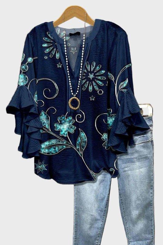 Freja | Top floral turquesa