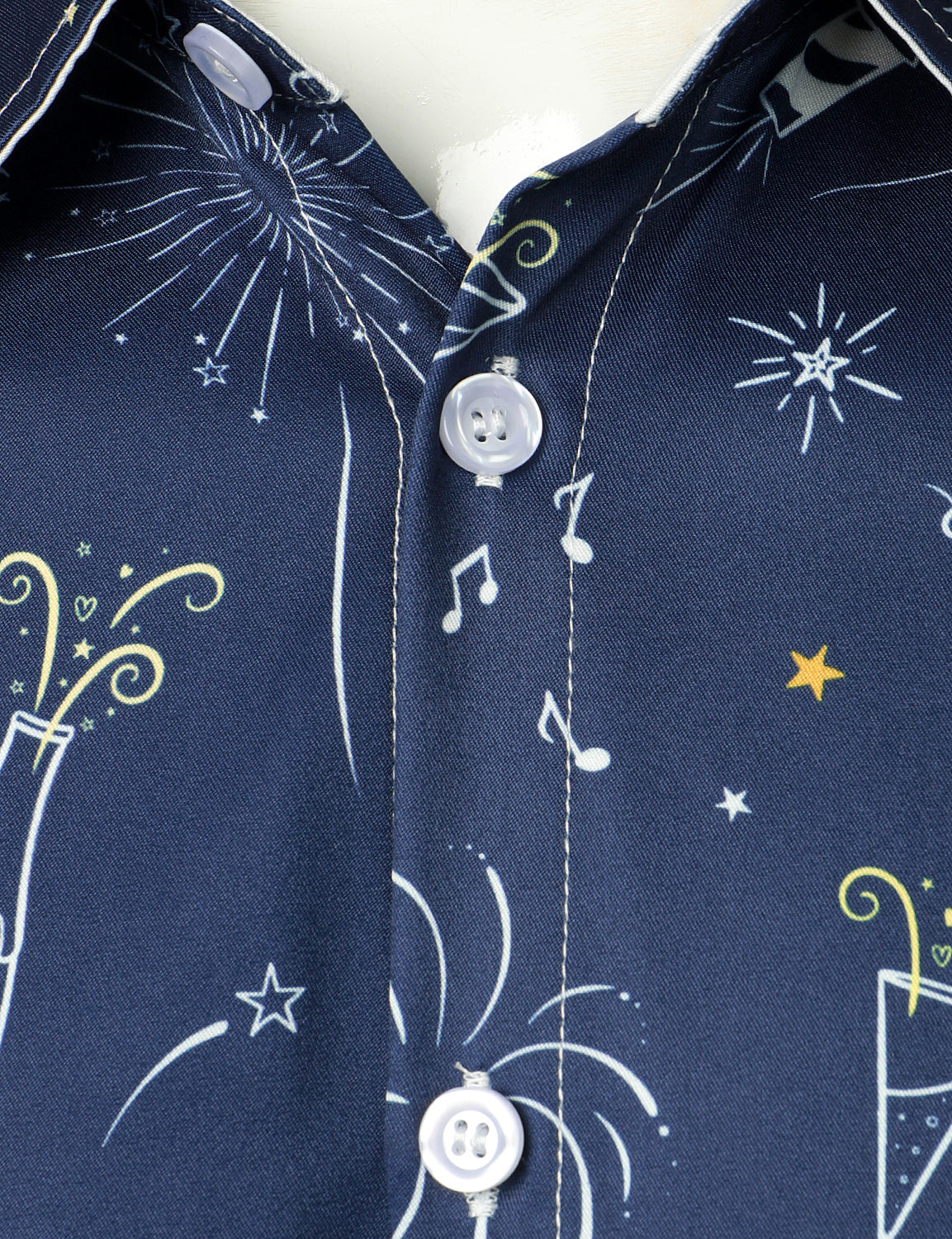 Camisa de Manga Longa Azul para Festa de Fim de Ano de Fogos de Artifício