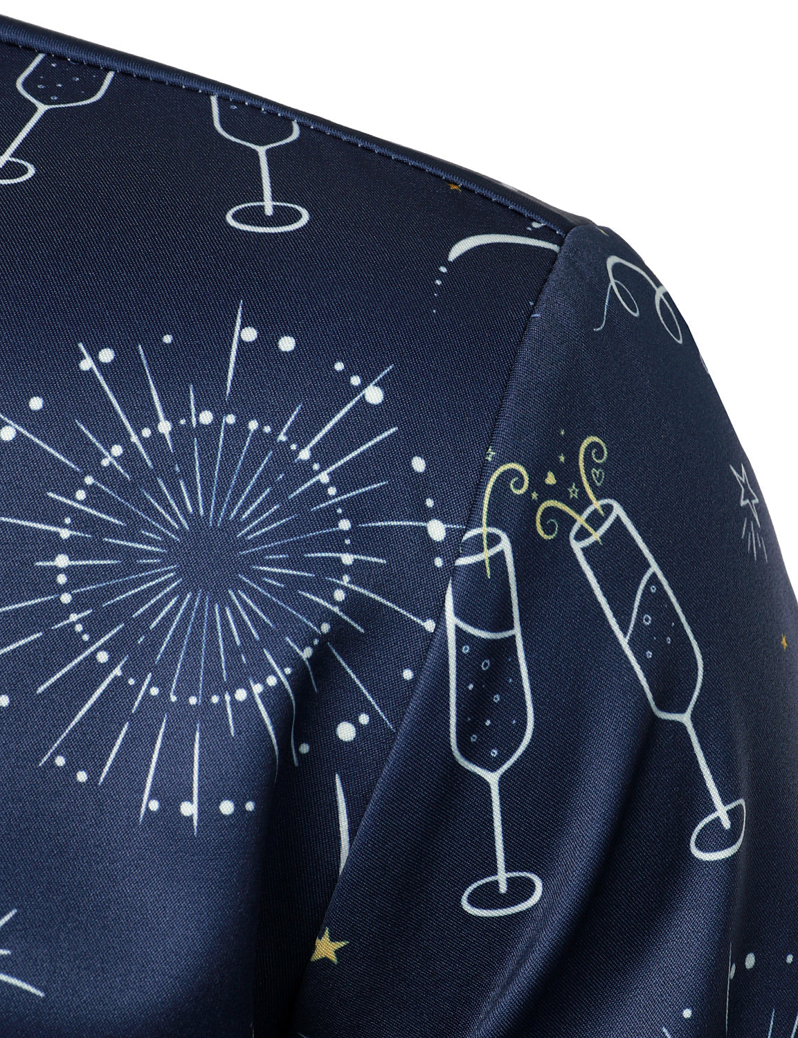 Camisa de Manga Longa Azul para Festa de Fim de Ano de Fogos de Artifício