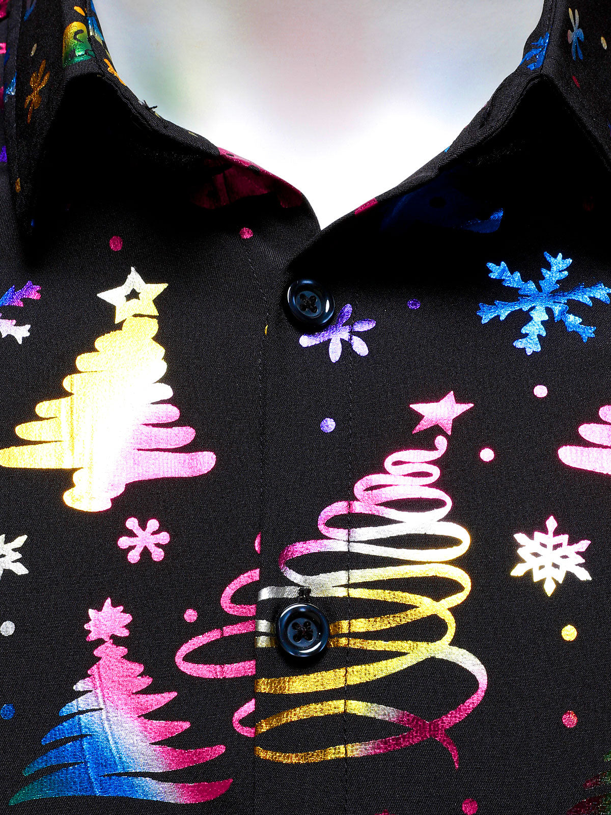 Camisa de Manga Longa Regular Fit Preta com Estampa de Natal para Homens