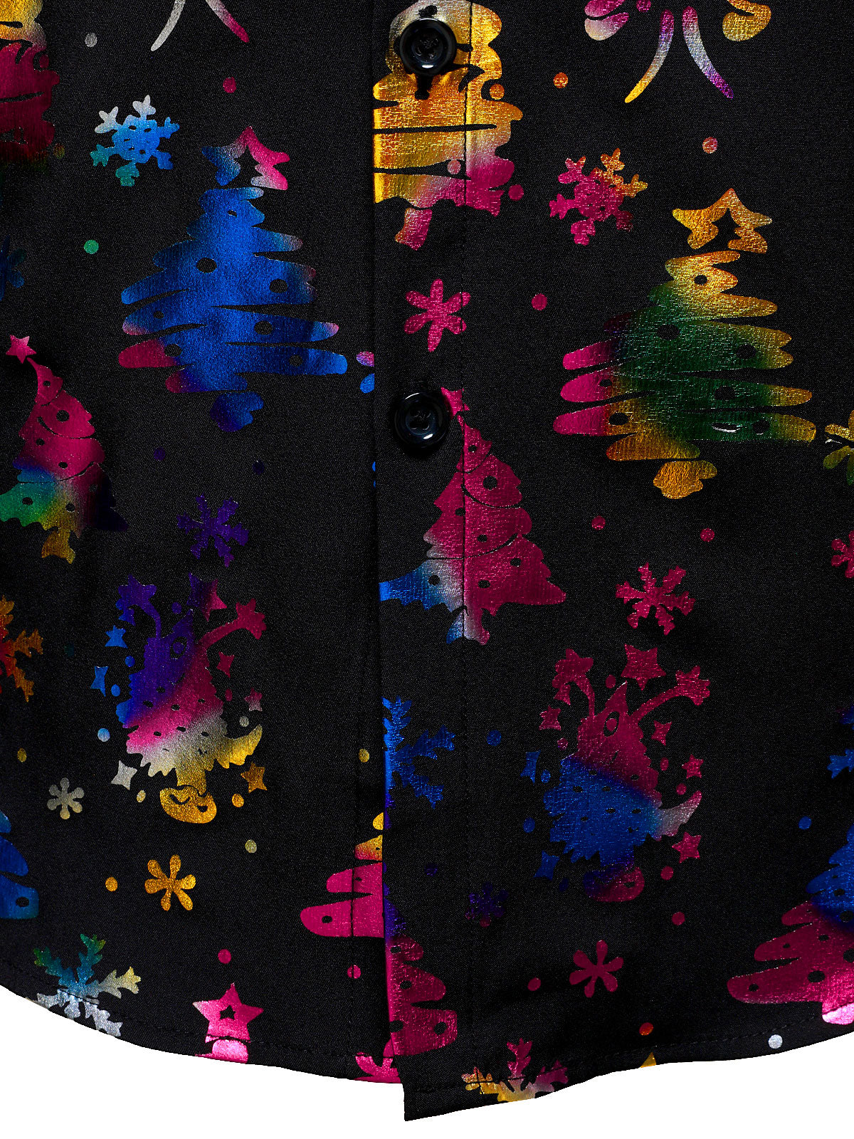 Camisa de Manga Longa Regular Fit Preta com Estampa de Natal para Homens