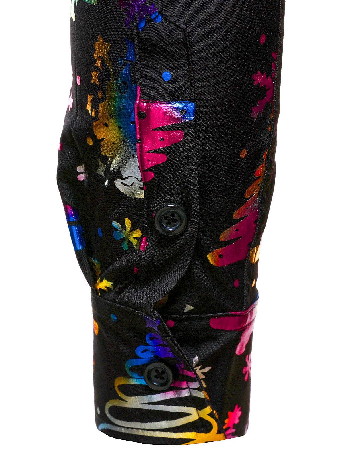 Camisa de Manga Longa Regular Fit Preta com Estampa de Natal para Homens