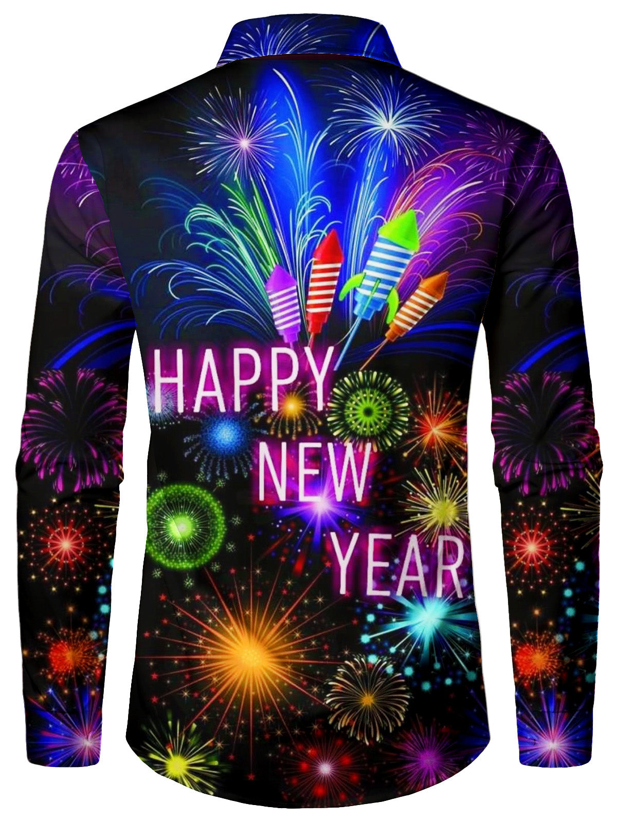 Camisa de Manga Longa Herre Feliz Ano Novo Fogo de Artifício