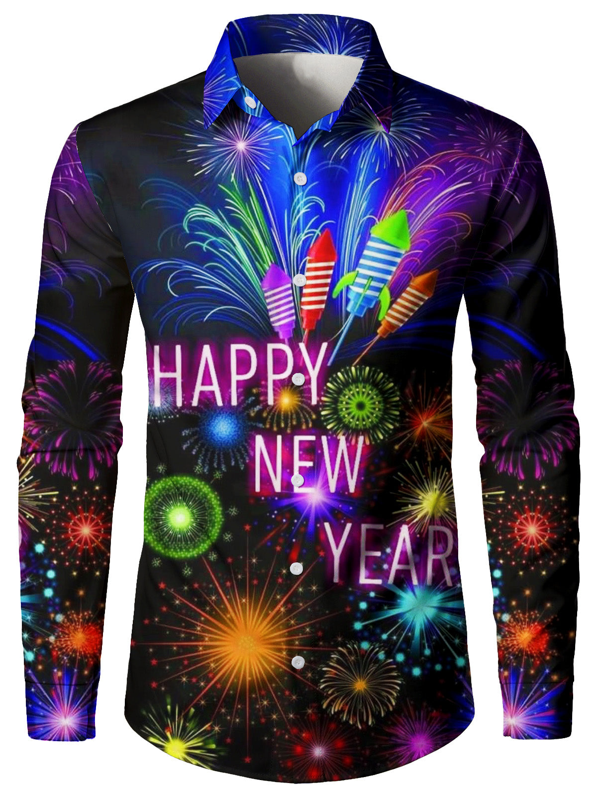 Camisa de Manga Longa Herre Feliz Ano Novo Fogo de Artifício