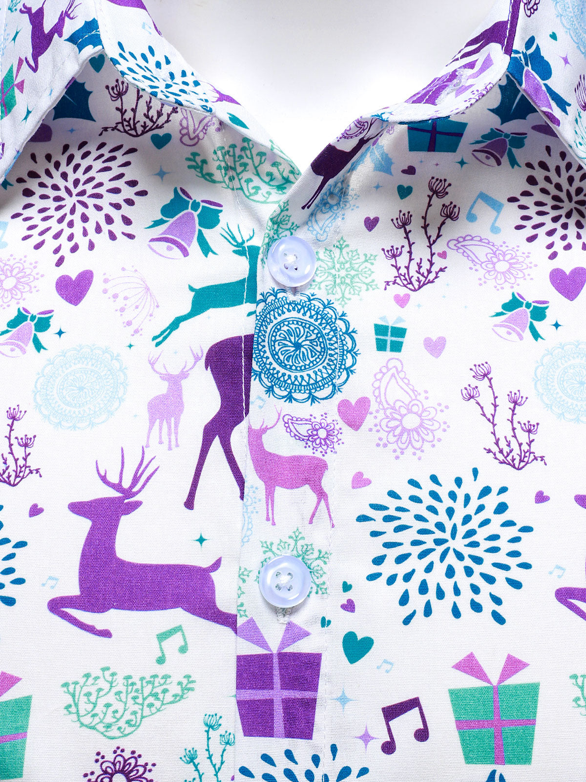 Camisa de Manga Longa Branca com Estampa Festiva de Rena de Natal para Homem