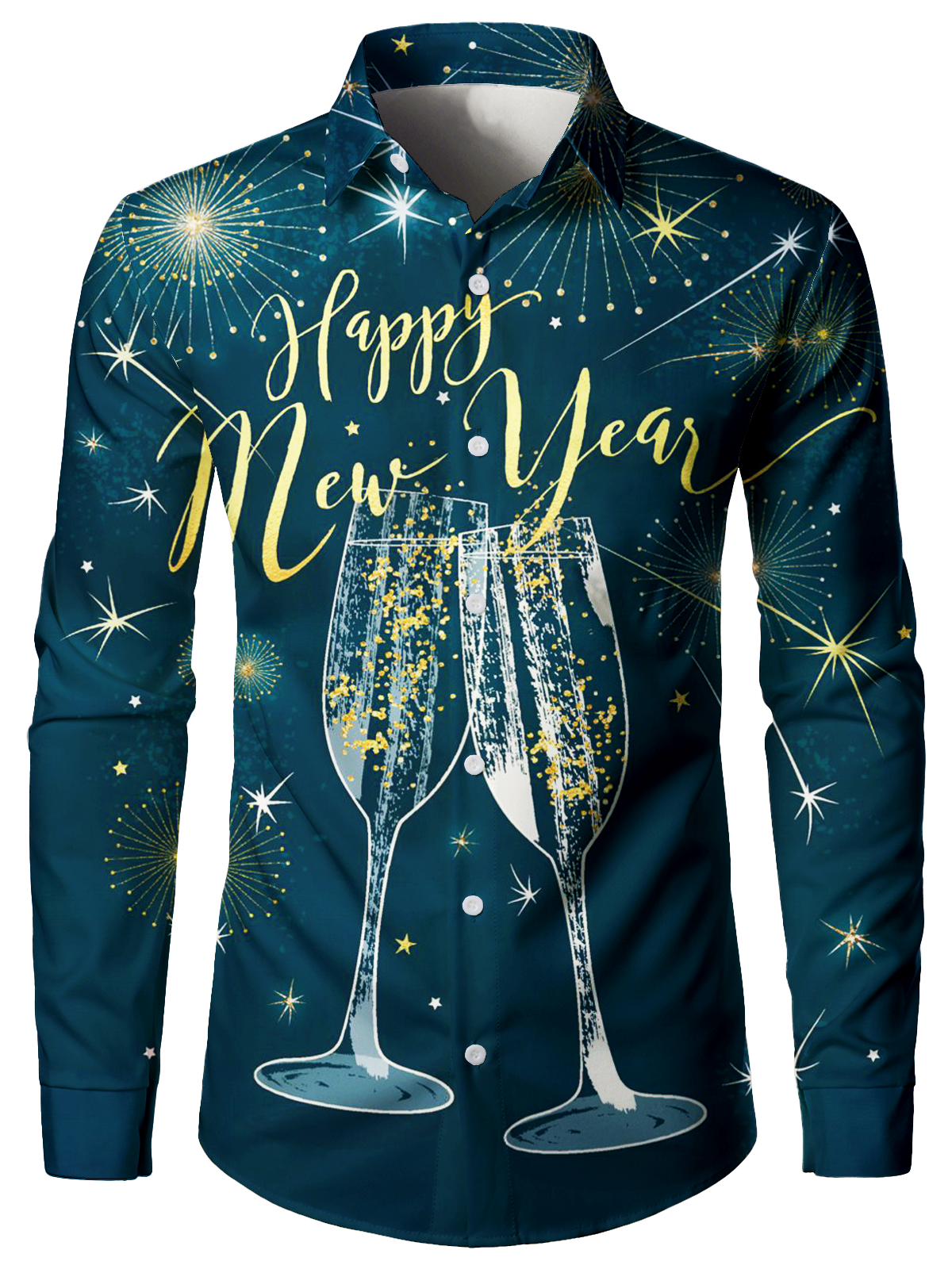 Camisa de Manga Longa para Homens de Cocktails de Natal na Véspera de Ano Novo
