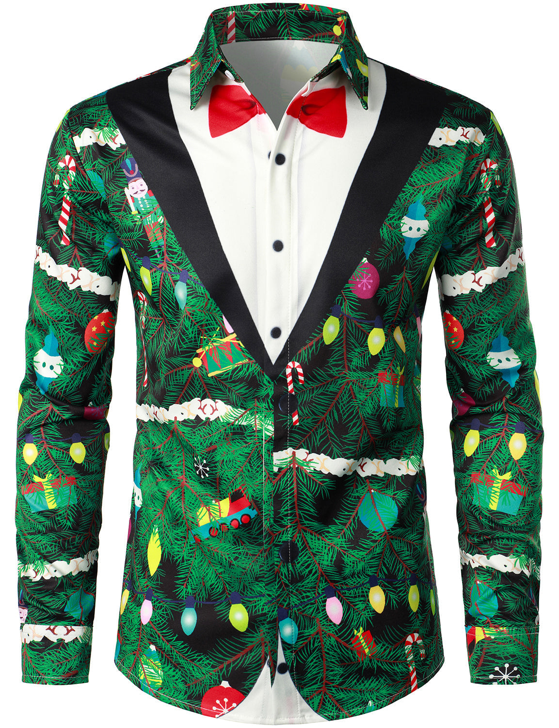 Camisa de Manga Longa Regular Fit com Estampa de Camuflagem de Árvore de Natal para Homens