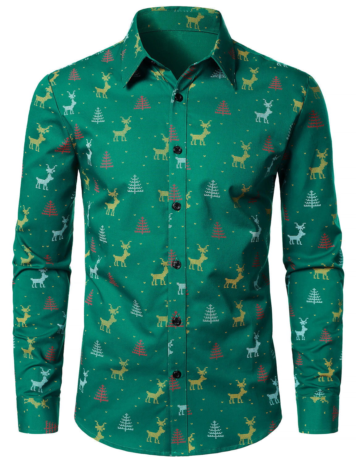 Camisa de Manga Longa Verde com Impressão de Alce de Natal para Homem