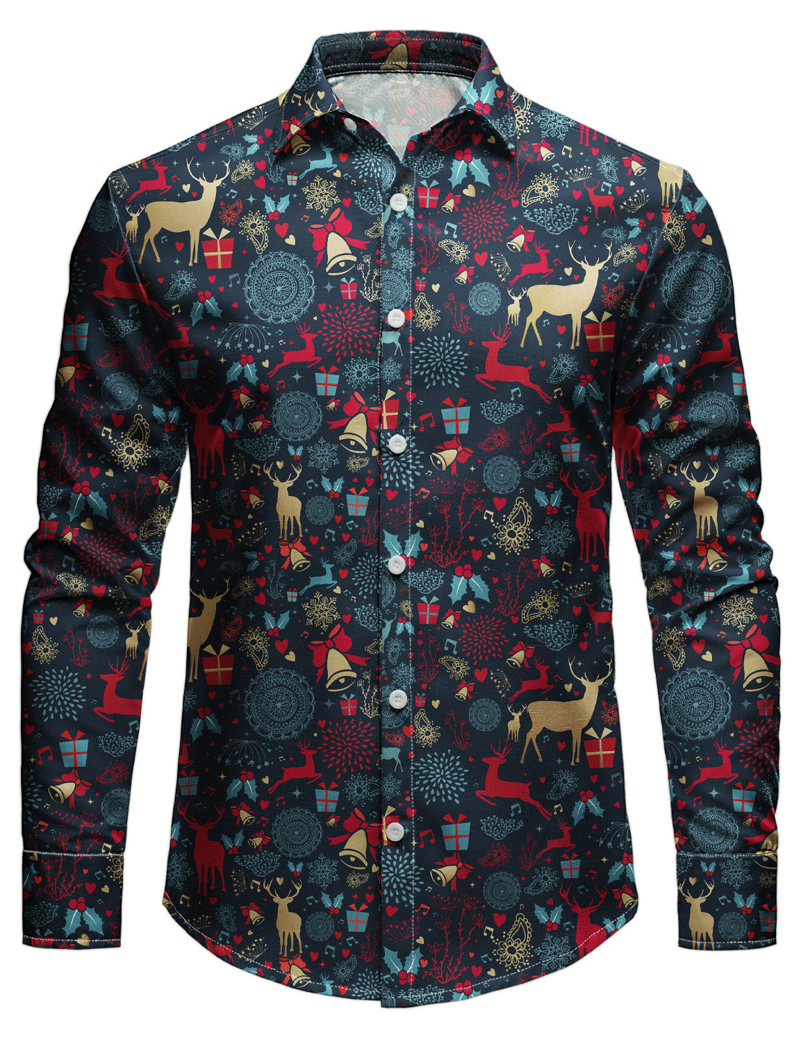 Camisa de Manga Longa de Natal Vintage para Homem com Estampa de Rena