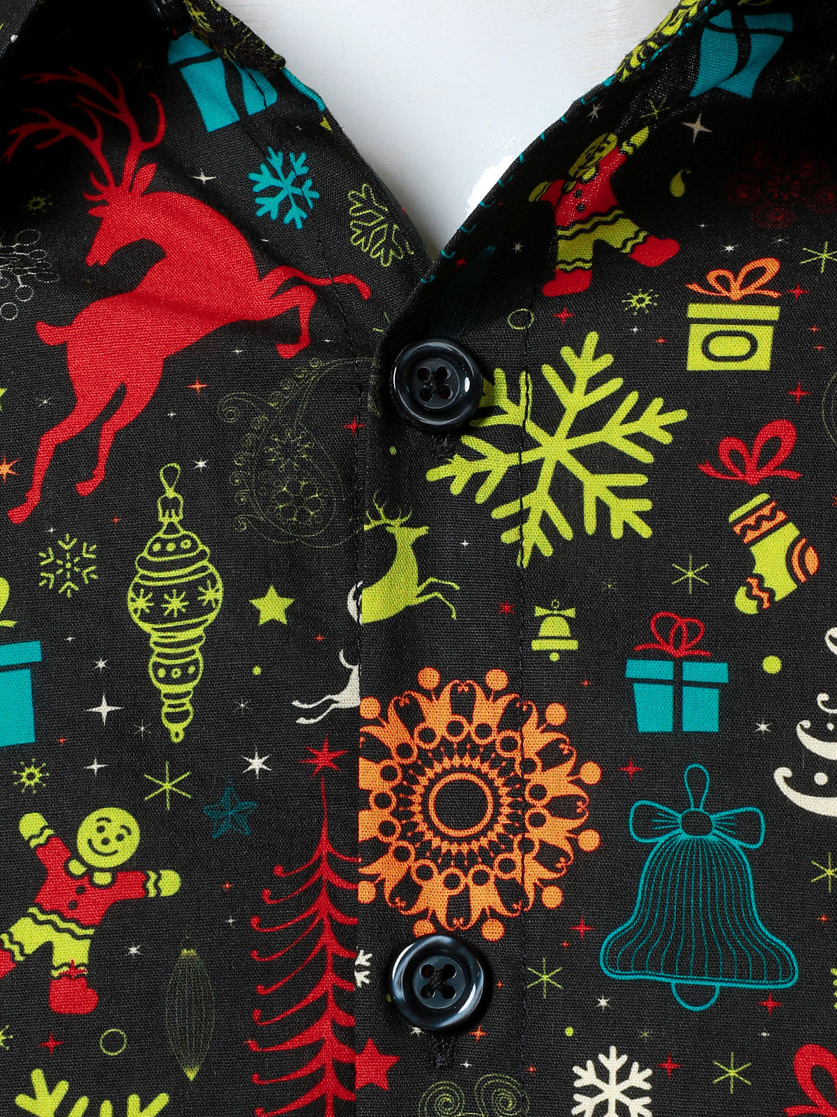 Camisa de Manga Longa de Natal Divertida para Homens com Renas e Flocos de Neve