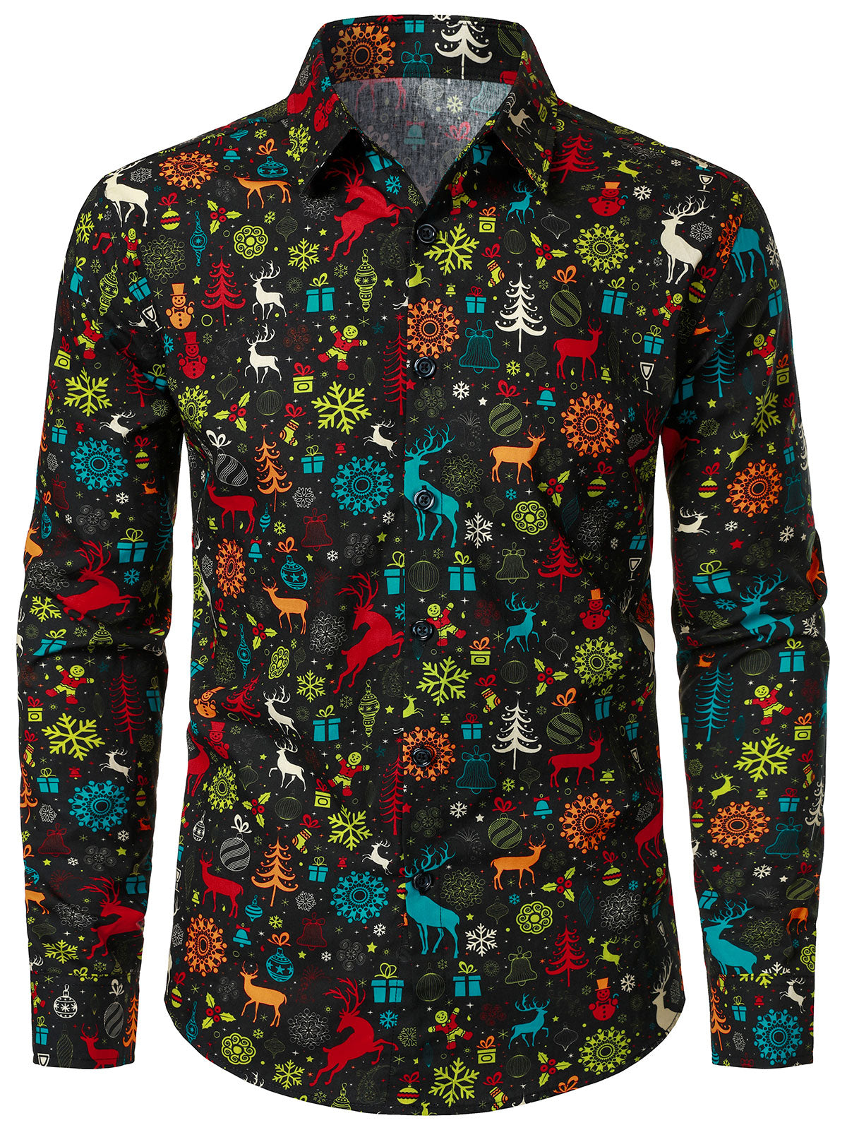 Camisa de Manga Longa de Natal Divertida para Homens com Renas e Flocos de Neve
