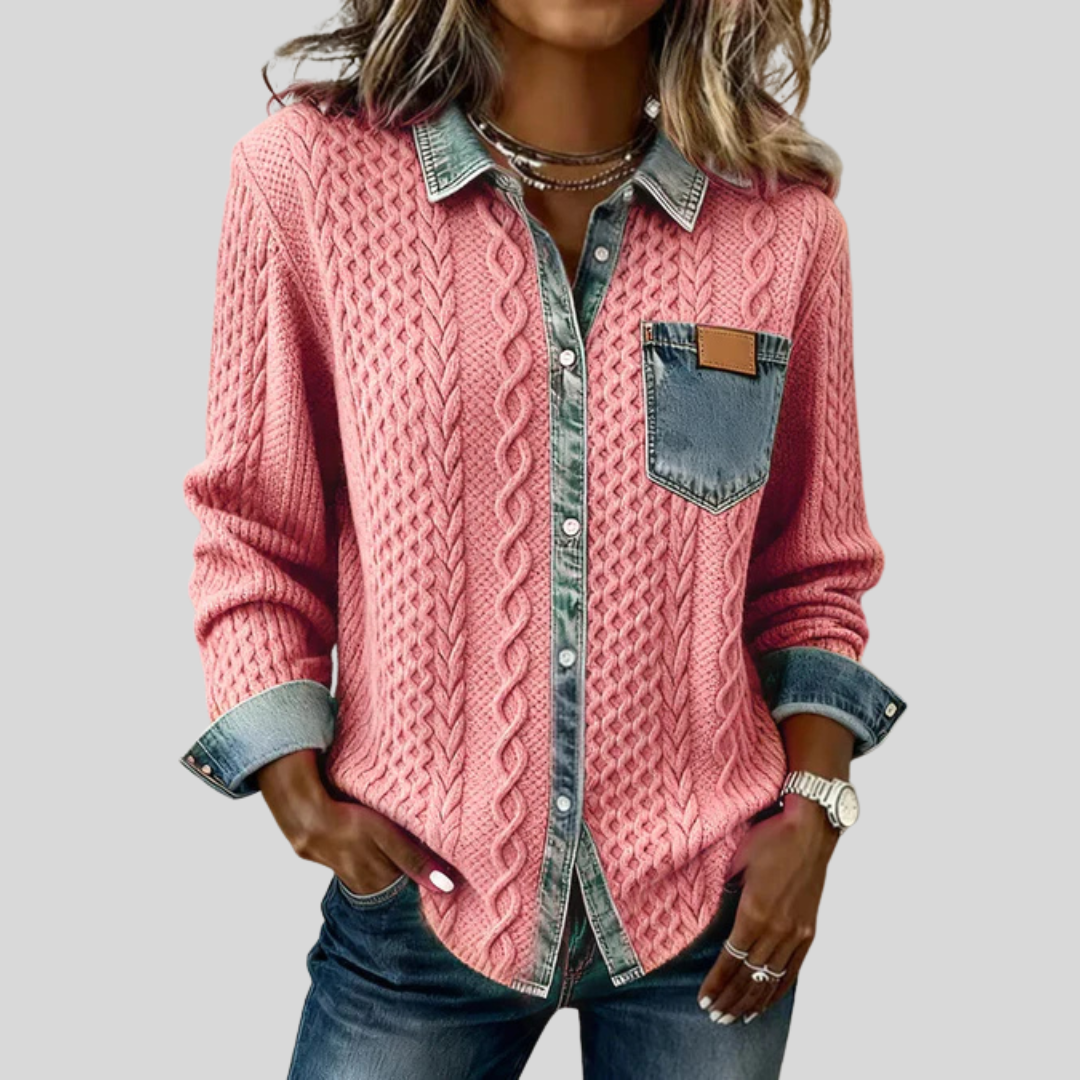 Simone™ | Camisa de Patchwork em Denim