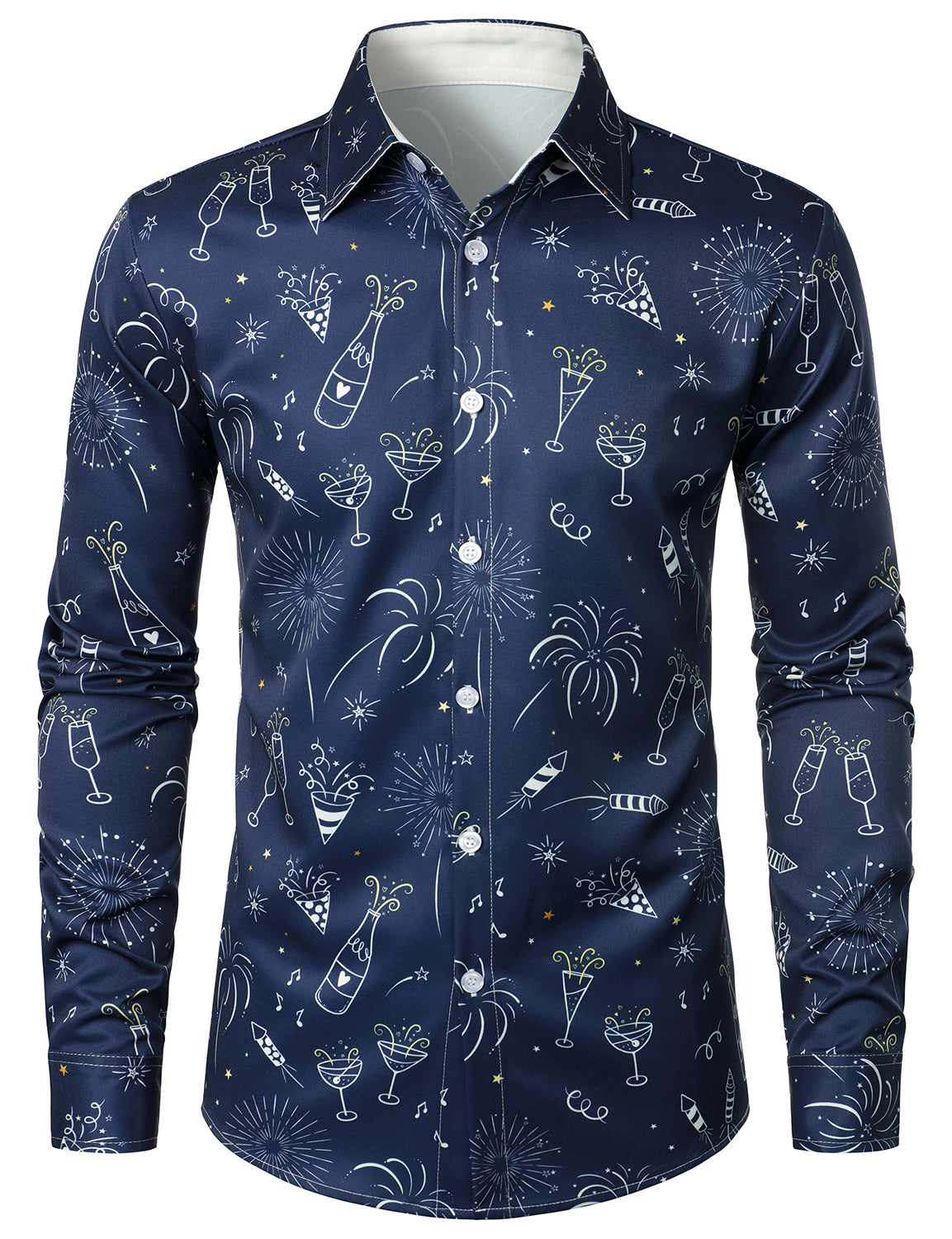 Camisa de Manga Longa Azul para Festa de Fim de Ano de Fogos de Artifício