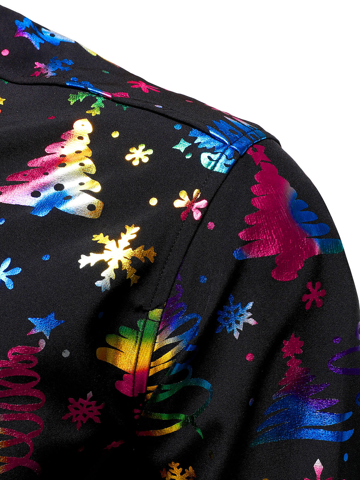 Camisa de Manga Longa Regular Fit Preta com Estampa de Natal para Homens