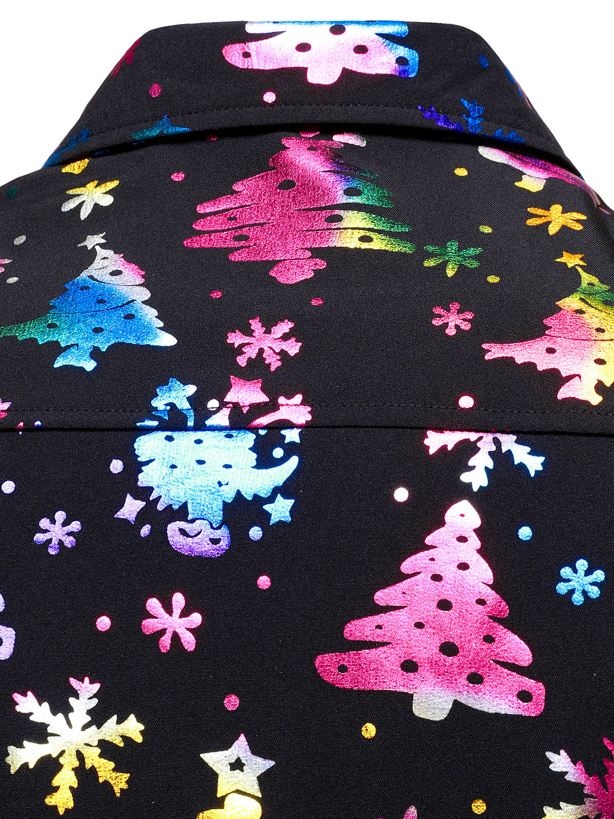 Camisa de Manga Longa Regular Fit Preta com Estampa de Natal para Homens