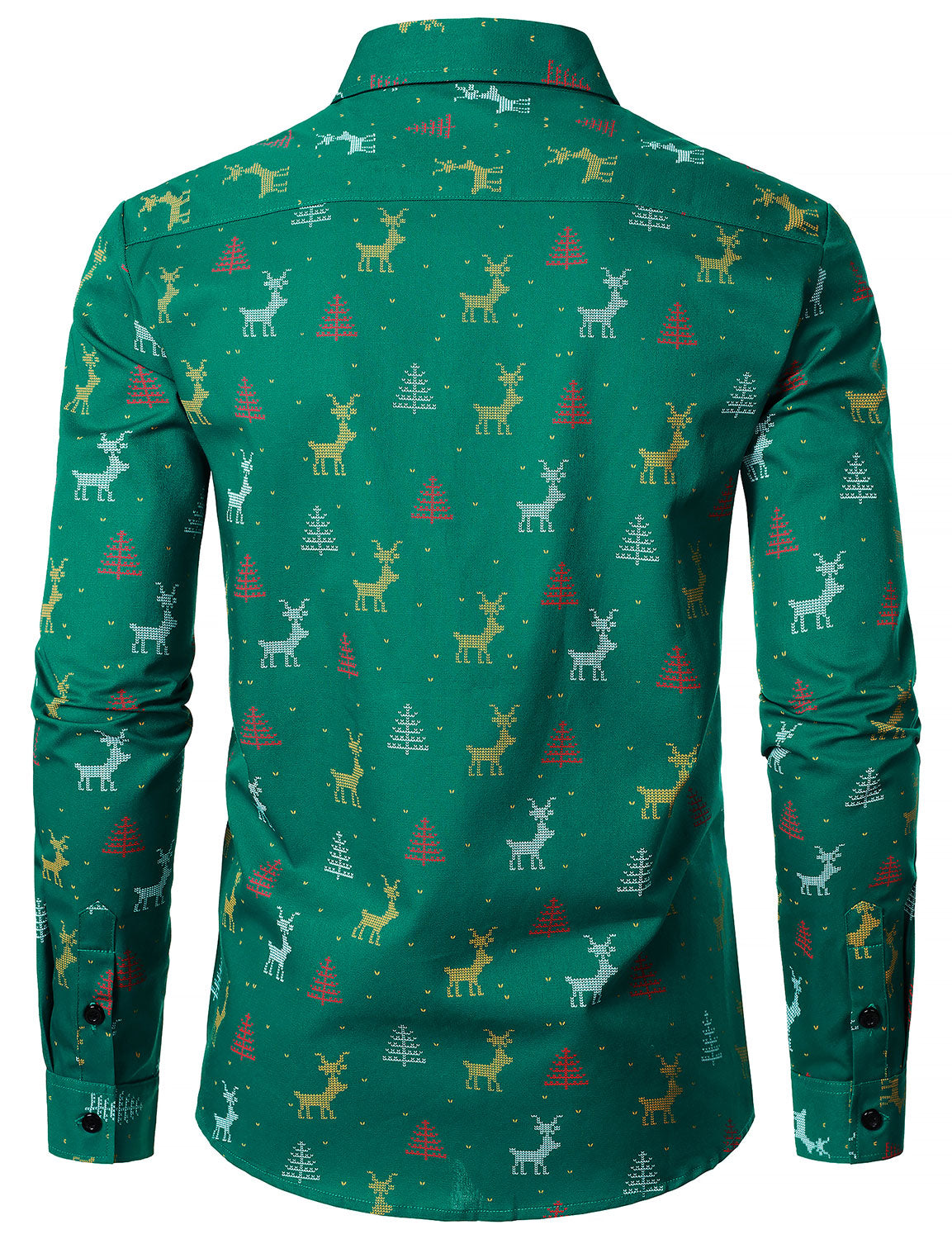Camisa de Manga Longa Verde com Impressão de Alce de Natal para Homem