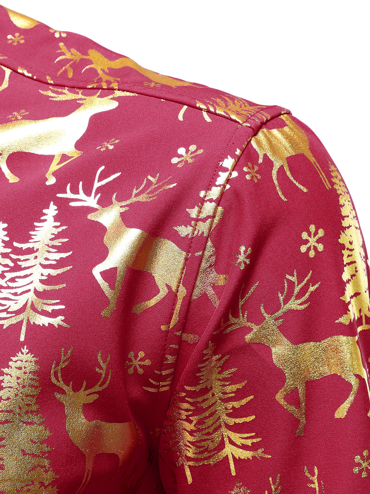 Camisa de Manga Longa Vermelha com Estampado Festivo de Renas Douradas para Homens