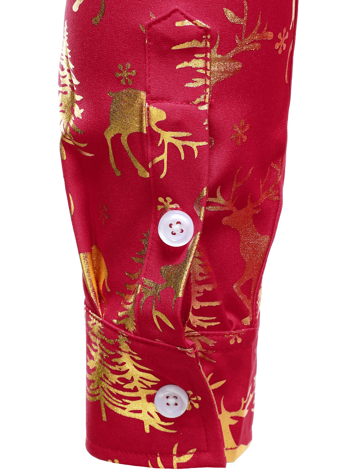Camisa de Manga Longa Vermelha com Estampado Festivo de Renas Douradas para Homens