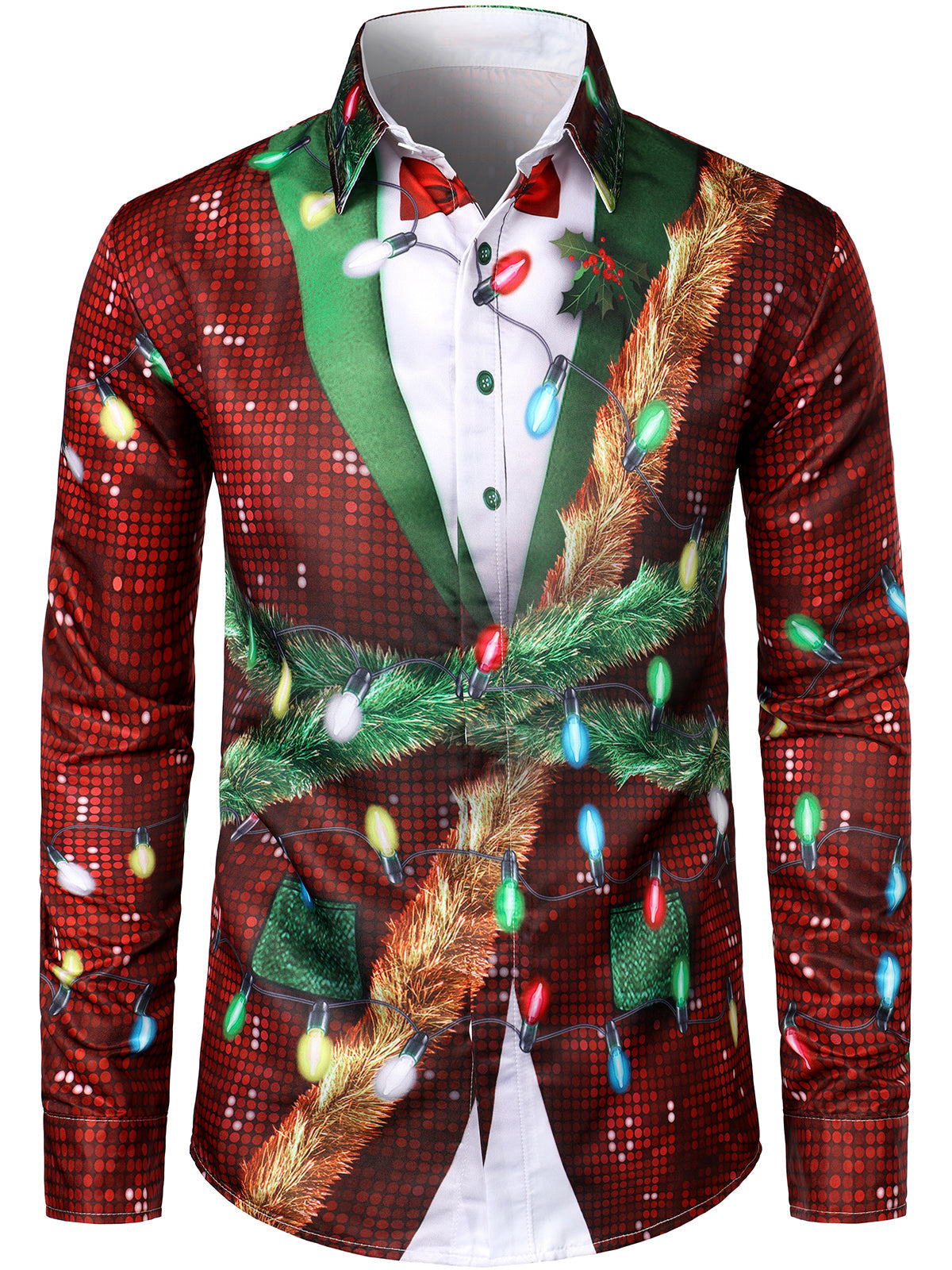 Camisa de Natal divertida para homens, tema de férias, com botão, de manga longa