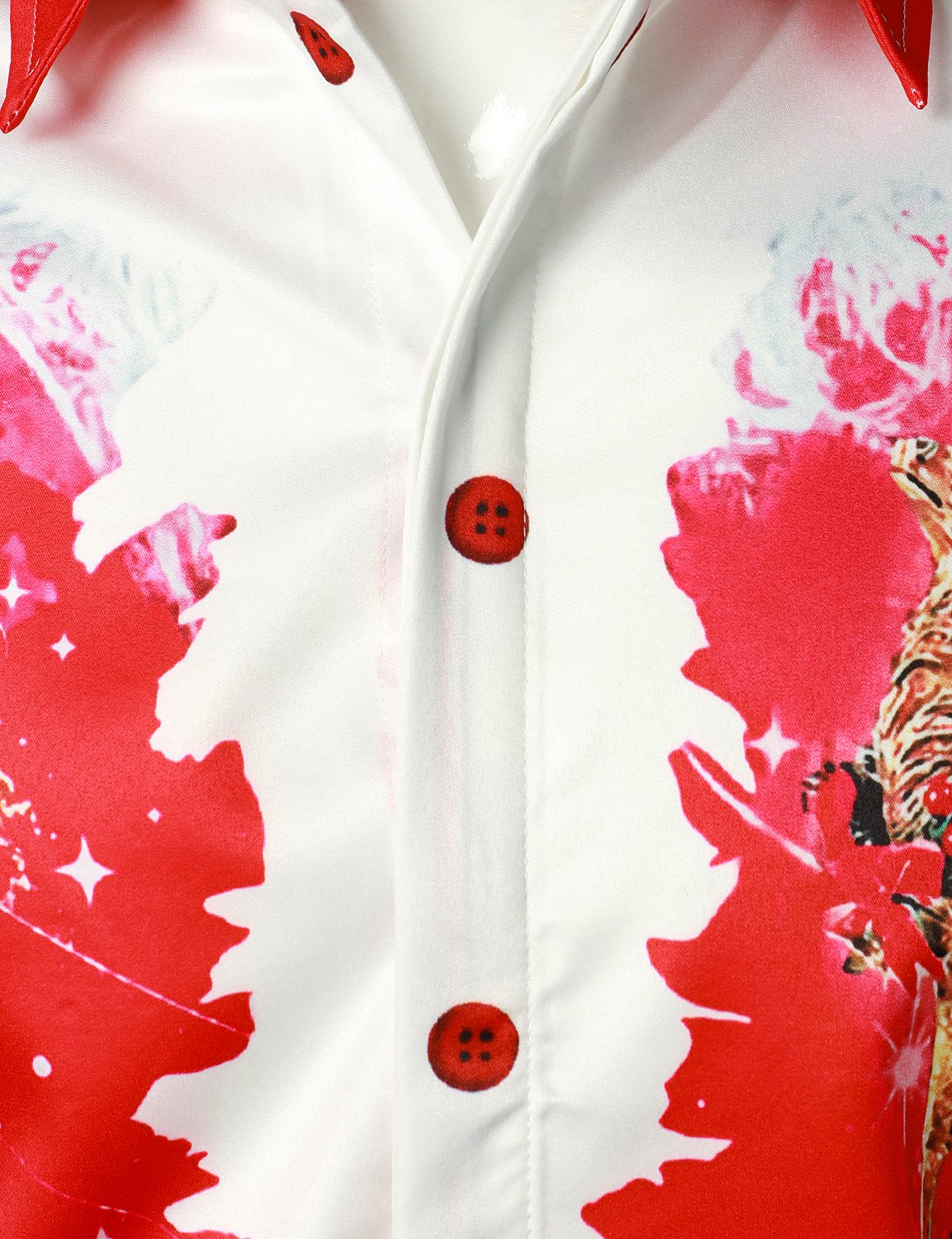 Camisa de homem inspirada no Natal, vermelha, divertida, com botão, de manga longa