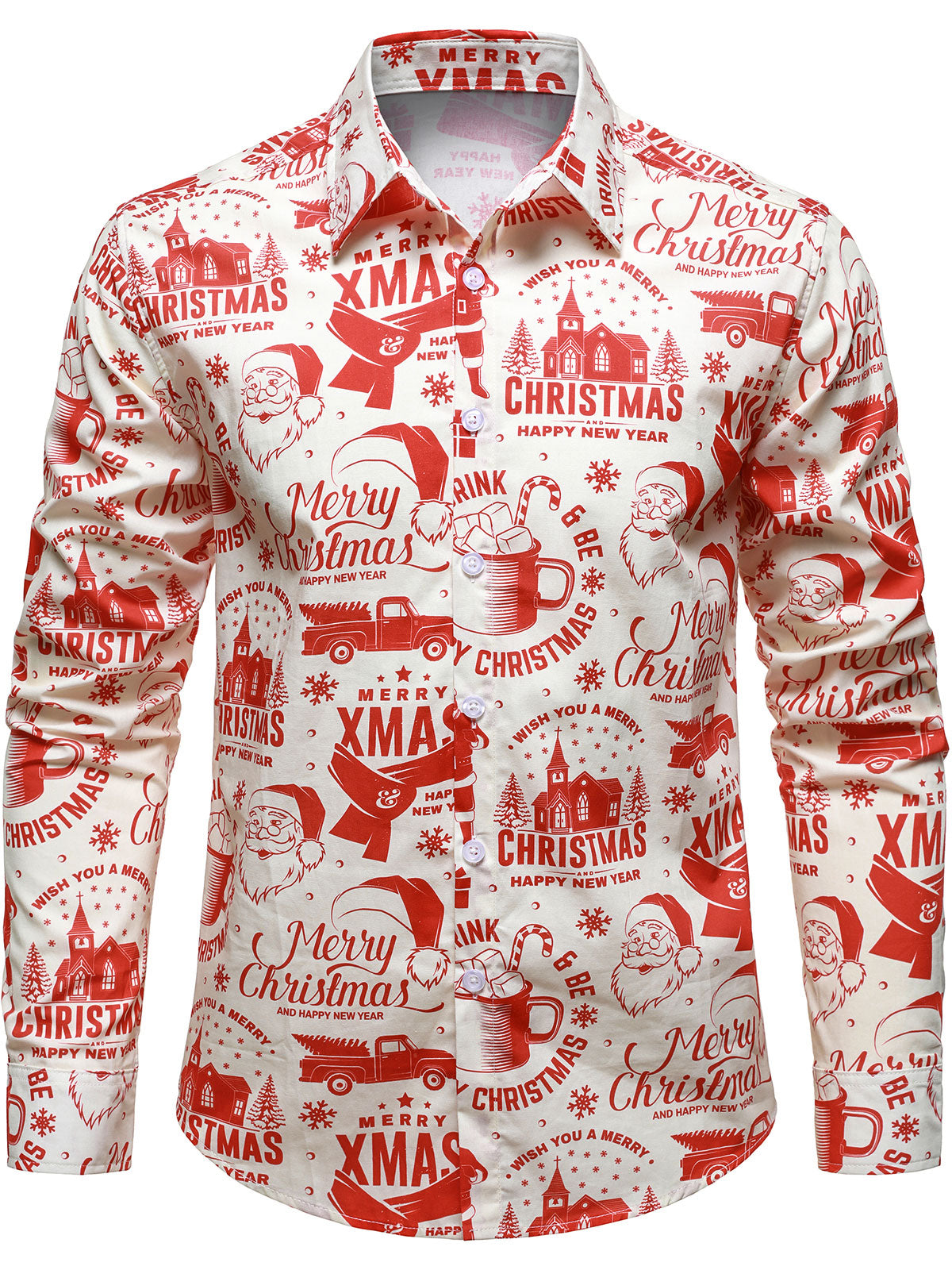 Sweater de Natal para homens em bege com design vintage divertido e mangas longas